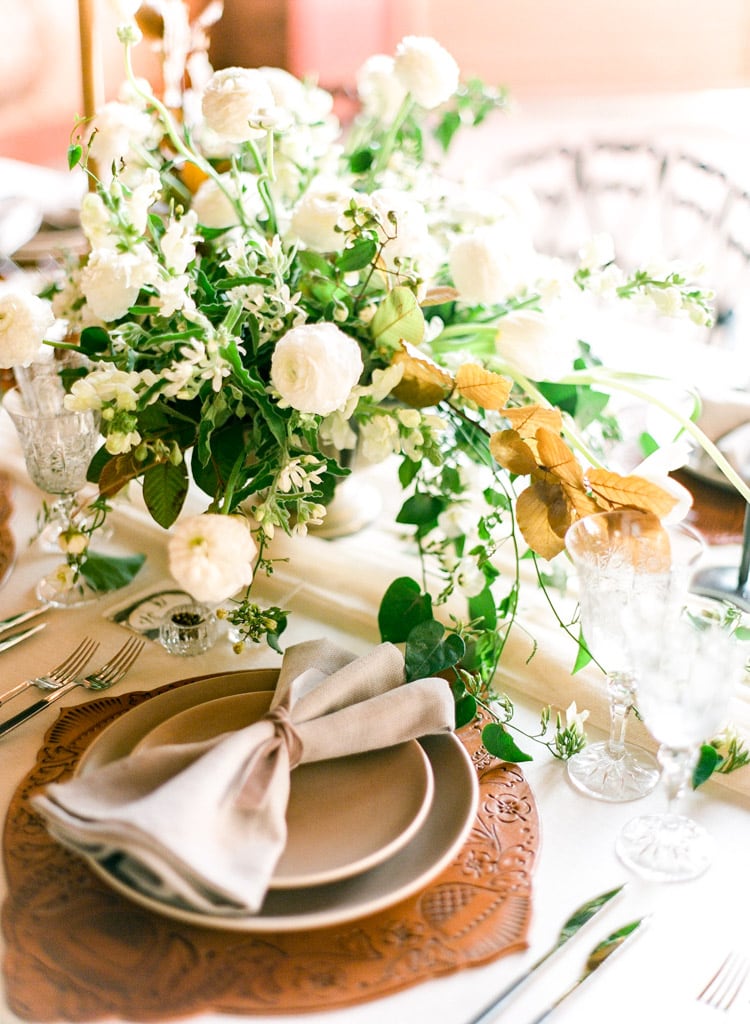 Flower on reception table with unique porcelain pattern tableware