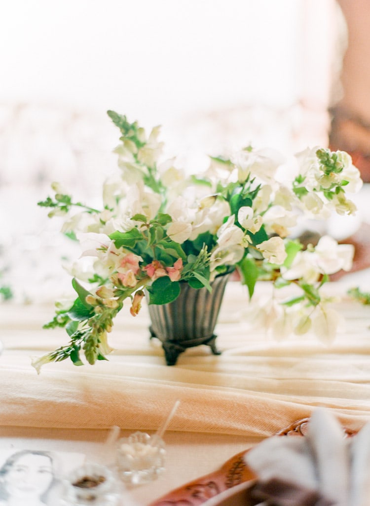 Floral centerpiece of white flowers