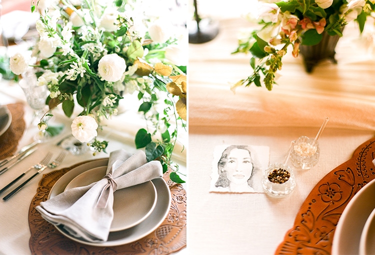 Styled look at detailed tableware and flowers