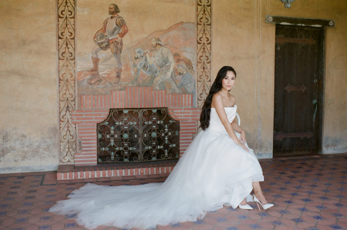 Bride posing in Adamson House in Malibu, California