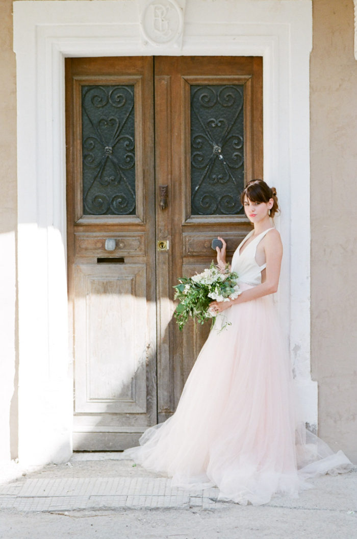 Bride wearing a beautiful blush gown at La Coquillade in France