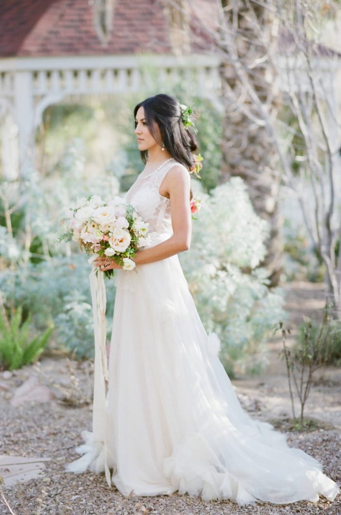 Bride with her bouquet at the Springs Preserve in Las Vegas with Angelica Rose Events