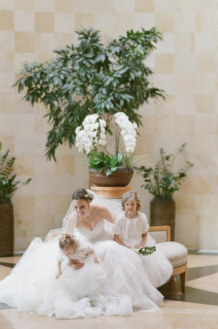 Bride and flower girls at St. Juline wedding in Boulder