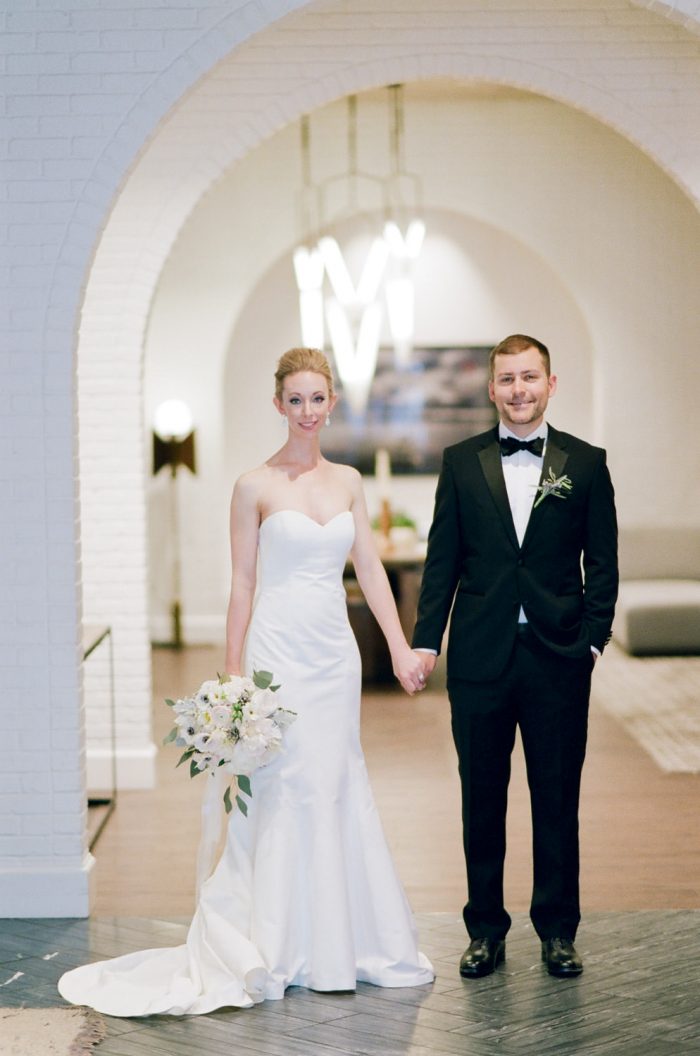 Bride and groom at Denver wedding at Halcyon Hotel