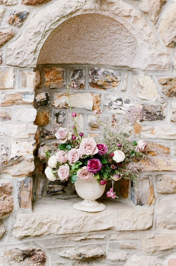 Elegant floral arrangement in shades of pink and mauve at Cherokee Castle