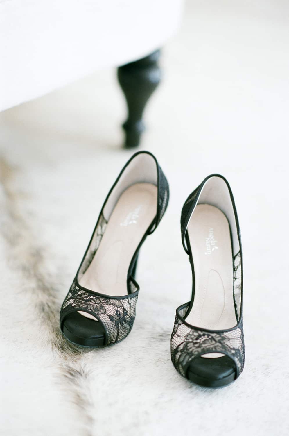 Denver boudoir portrait session with black lace shoes