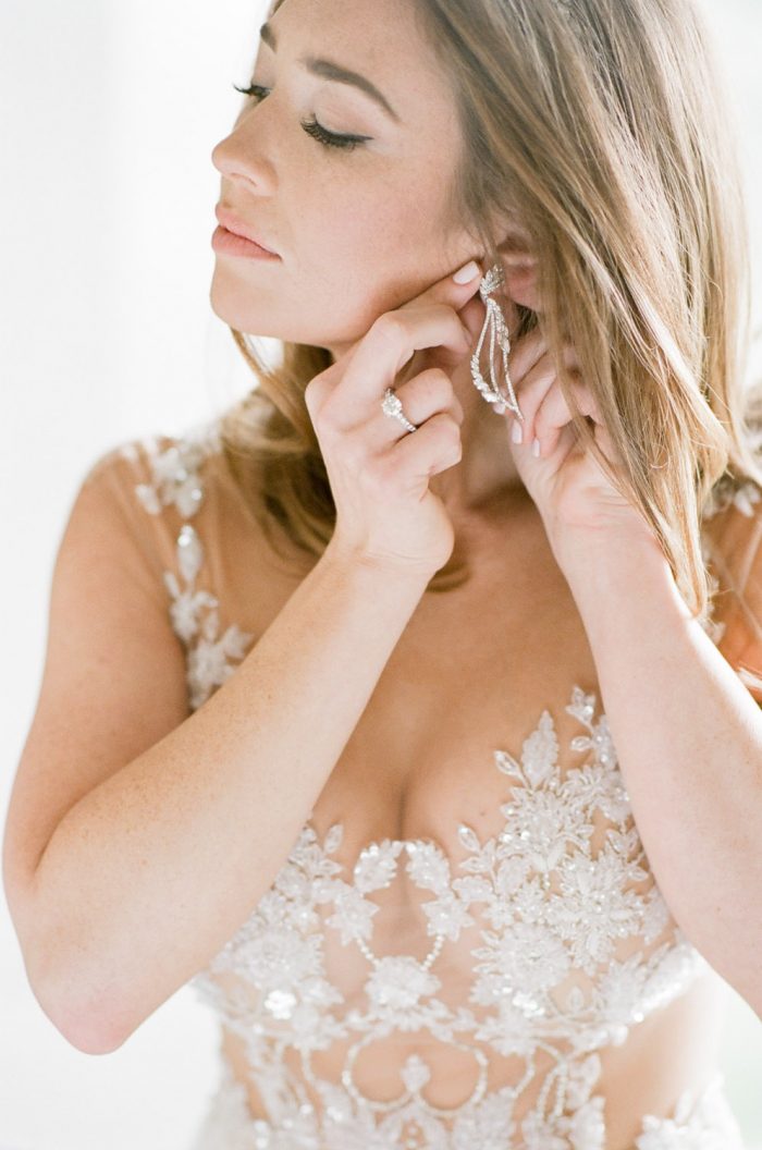 Bride getting ready wearing a Galia Lahav dress at The Riverfront Westin Resort and Spa In Beaver Creek