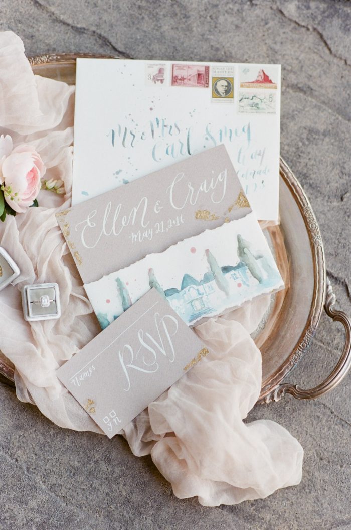 Invitation suite details at Castle Pines Wedding in Colorado with Park Floral Design