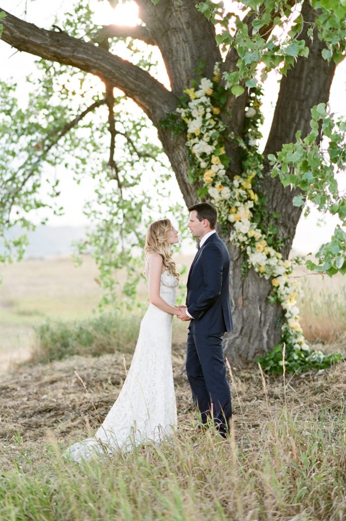 Bride and groom during their Colorado wedding ceremony