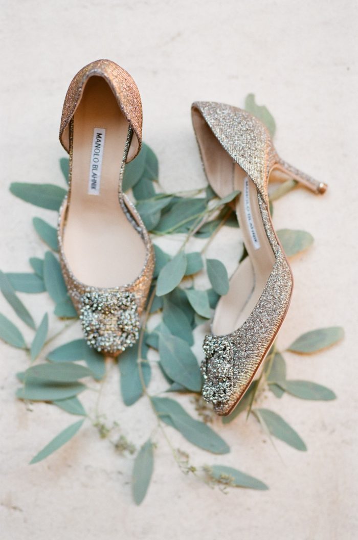 Manolo Blahnik shoes styled with greenery at Desert Mountain Golf Course in Scottsdale