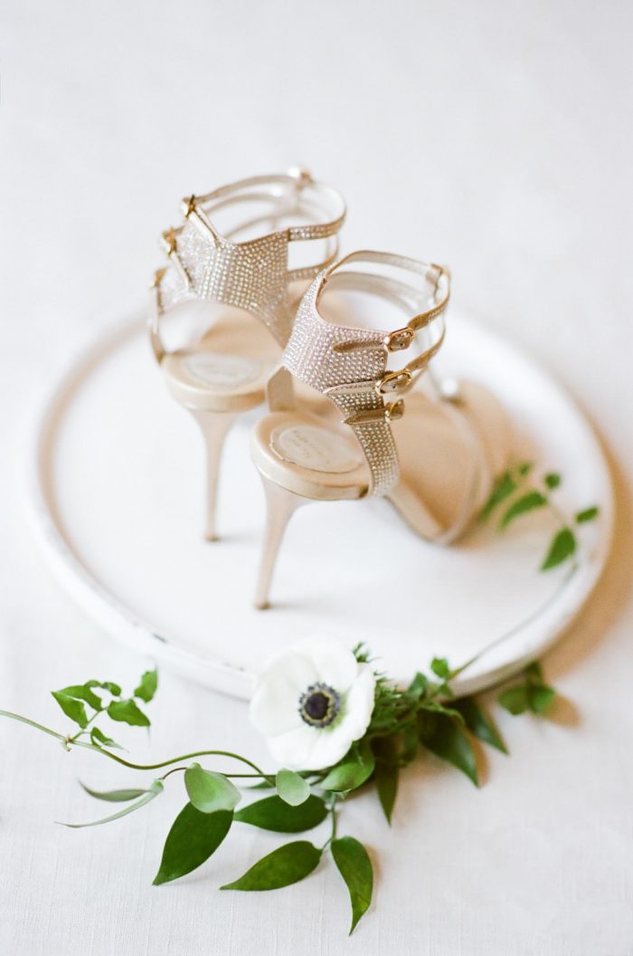 Rene Caovilla shoes and florals at Devils Thumb Resort for a Colorado wedding