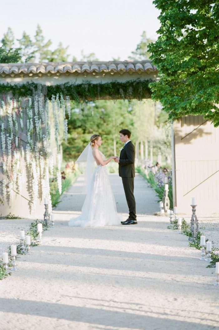 Bride and groom at their wedding ceremony in France