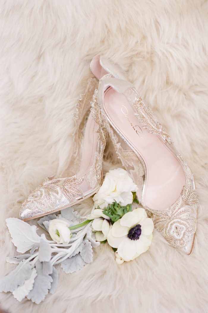 Oscar De La Renta shoes styled with flowers at the St. Regis in Aspen