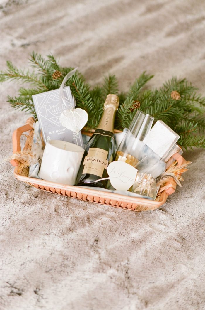 Styled wedding welcome gift for guests at the St. Regis in Aspen Colorado