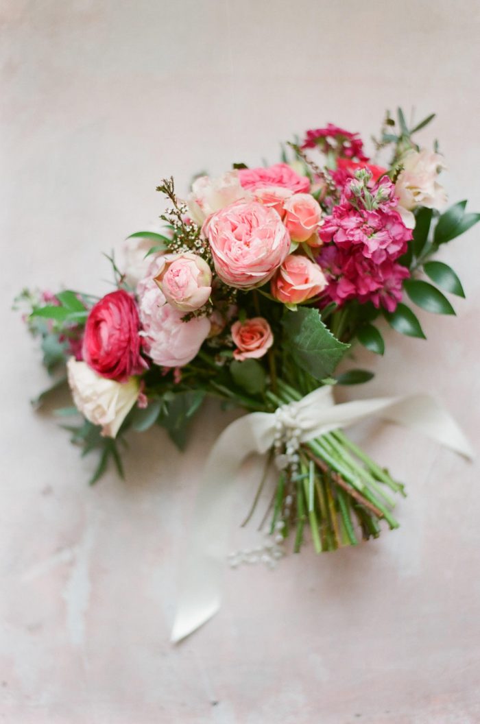 Pink and red bridal bouquet at The Broadmoor in Colorado Springs
