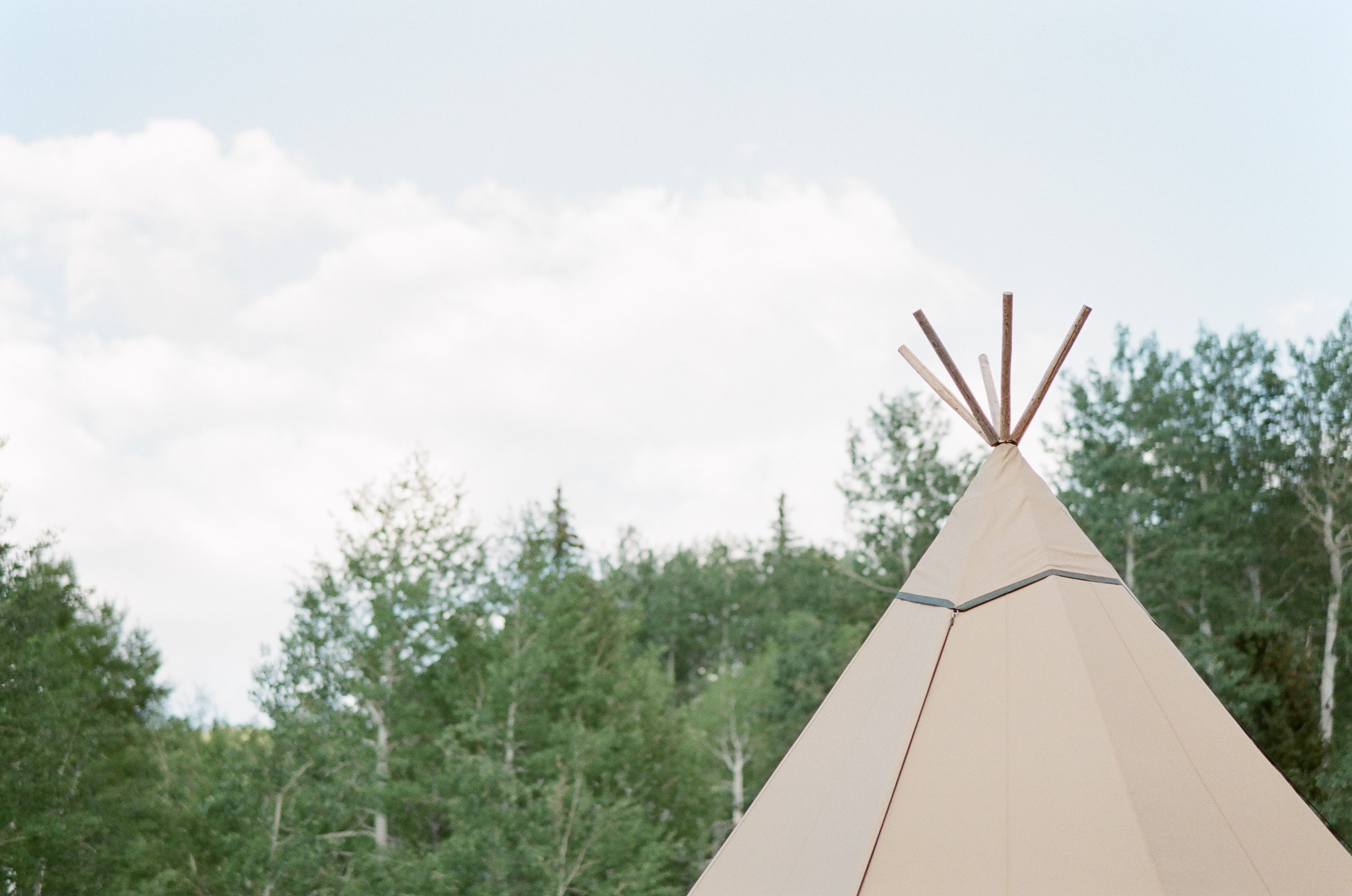 Teepee top at Eaton Ranch tent setup at wedding reception in Colorado