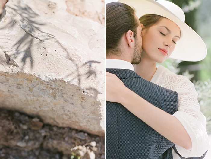 Engaged Couple Hugging At Pool Engagement At Domaine De Manville In Provence