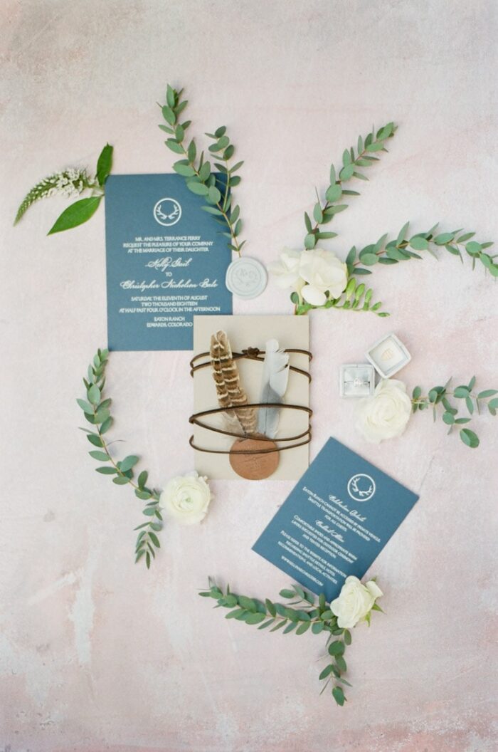Blue wedding invitation suite for a summer wedding in Colorado