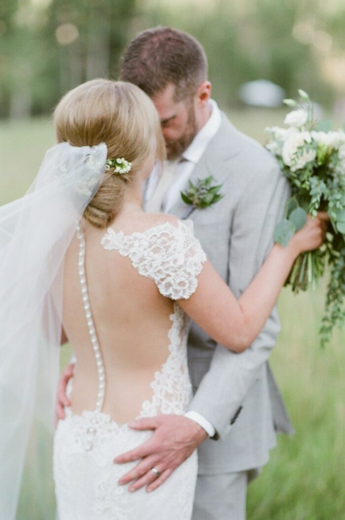 Wedding portrait of a bride and groom at Eaton Ranch in Colorado