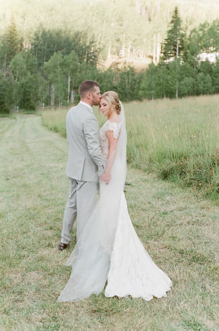 Wedding portrait of a bride and groom at Eaton Ranch in Colorado