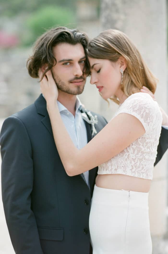 Engaged Couple Embracing Each Other At Glanum Ruins
