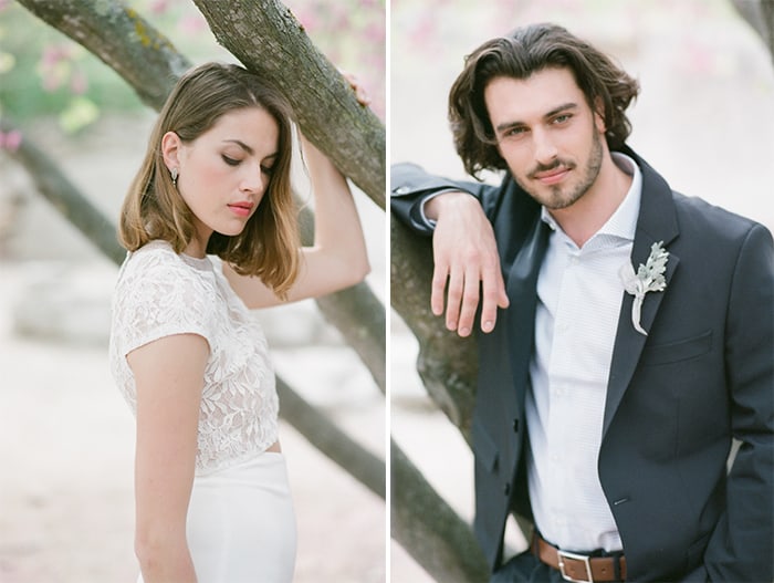 Portraits of bride and groom at their Glanum elopement