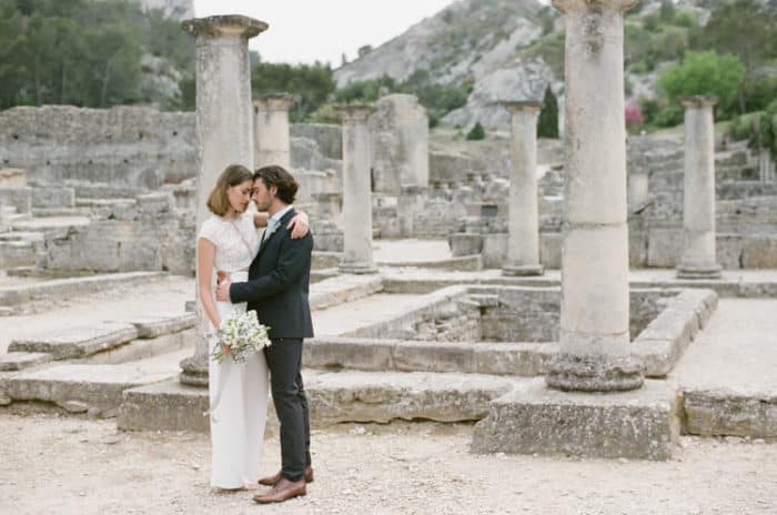 Bride And Groom Hugging At Glanum Ruins