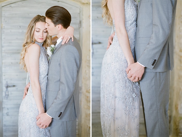 Engaged Bride And Groom embracing each other during their Provencal engagement