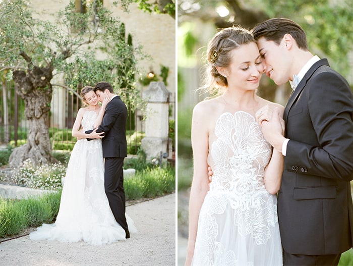 Happy Wedding Couple with olive tree in background