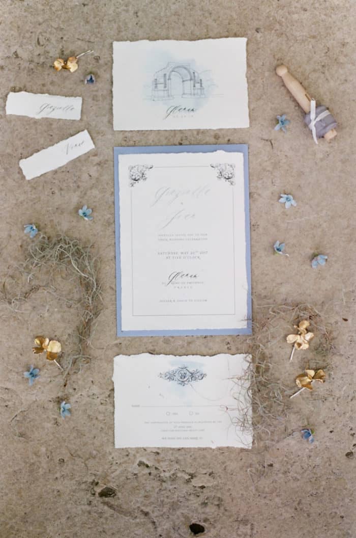 Wedding Invitation Suite details in blue and white