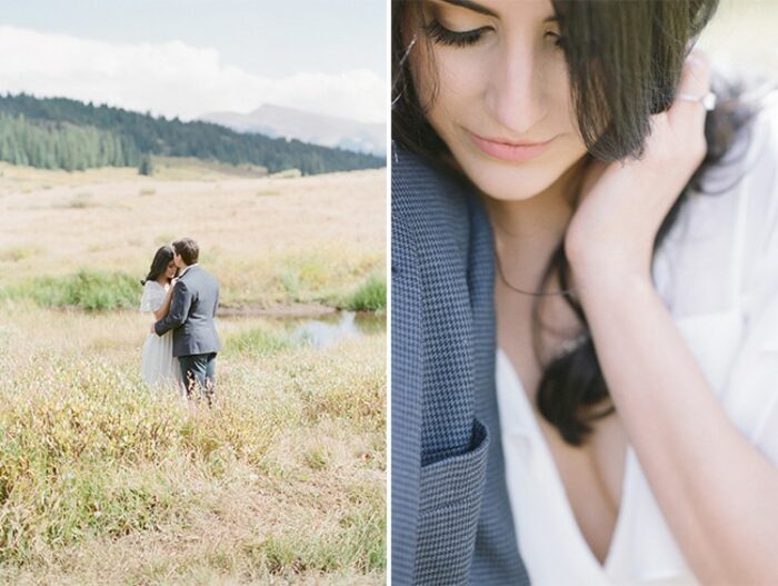 Collage of engaged couple photo session in Fall atmosphere setting