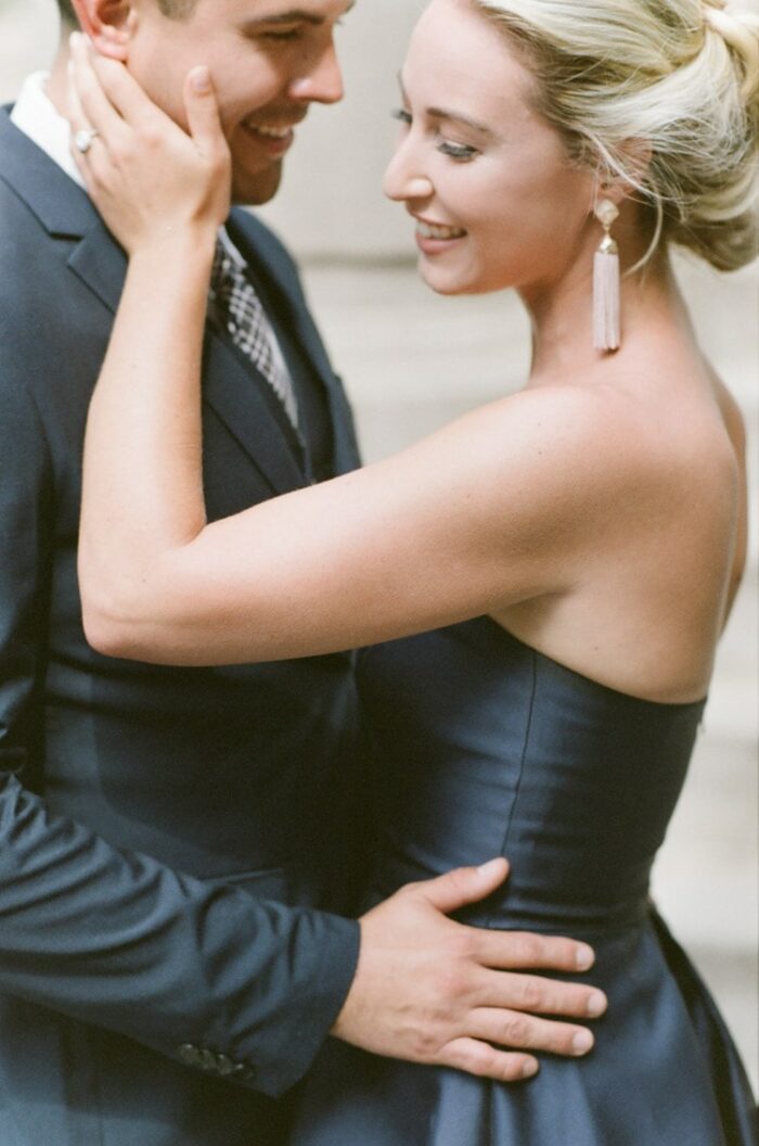 Engagement couple embracing