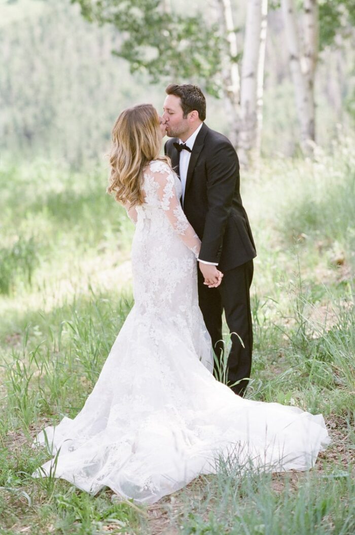 Romance of couple kissing outside