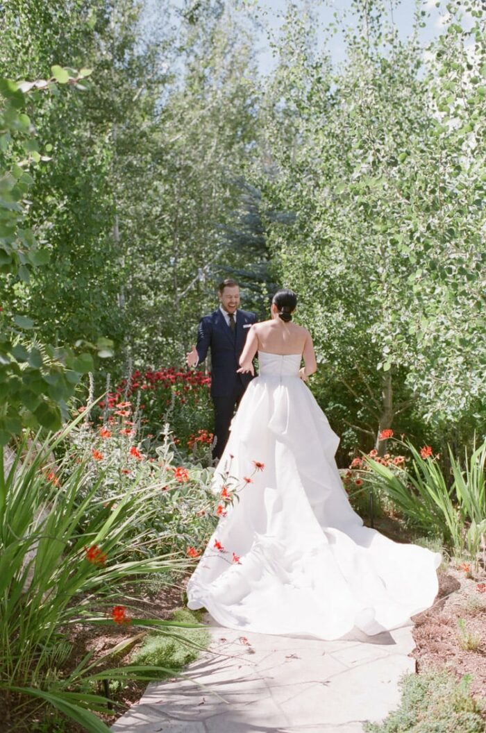 First look of wedding couple seeing each other