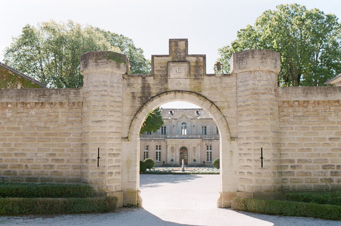 Castle entrance and facade of Château Martinay in Provence, France