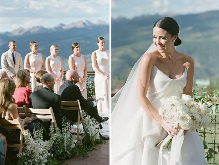 Bride smiling during her wedding ceremony at the 10th in Vail