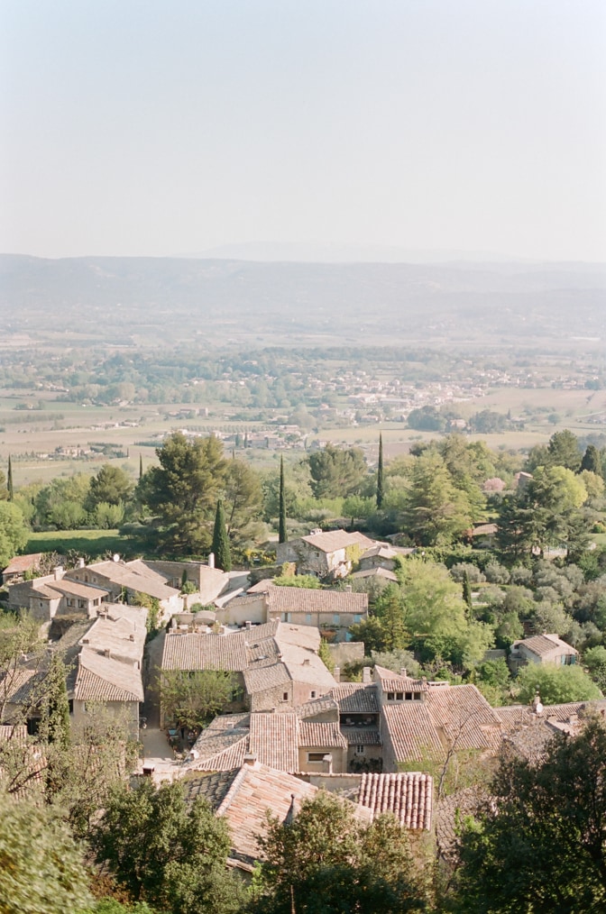 Oppède le Vieux from afar photographed by luxury destination wedding photographer Tamara Gruner