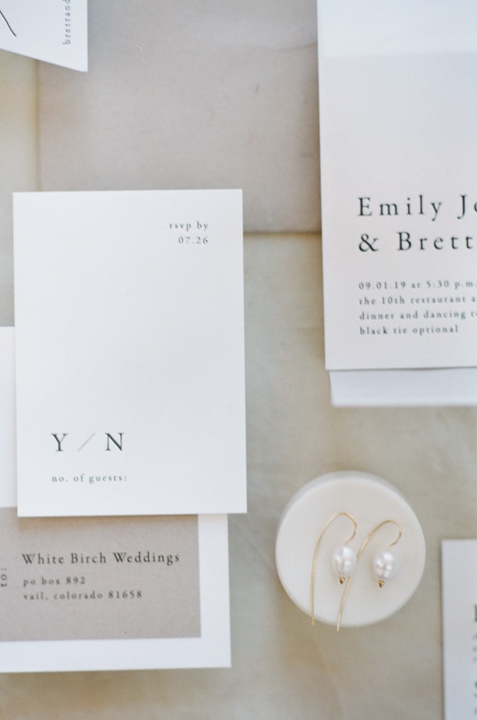 Closeup of modern luxury letterpress wedding invitation