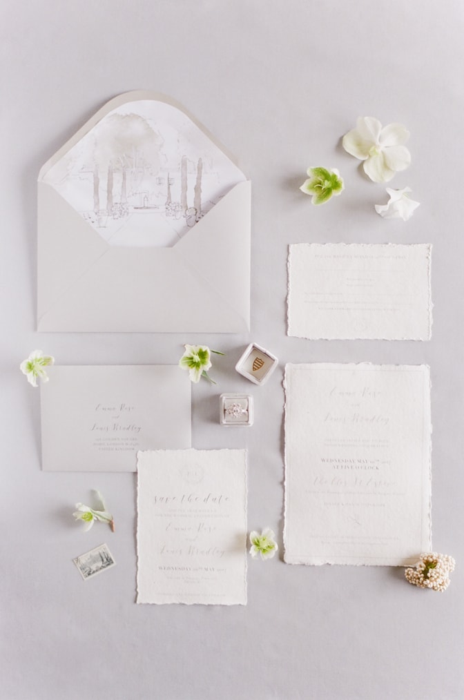 Luxury handmade wedding invitation in white