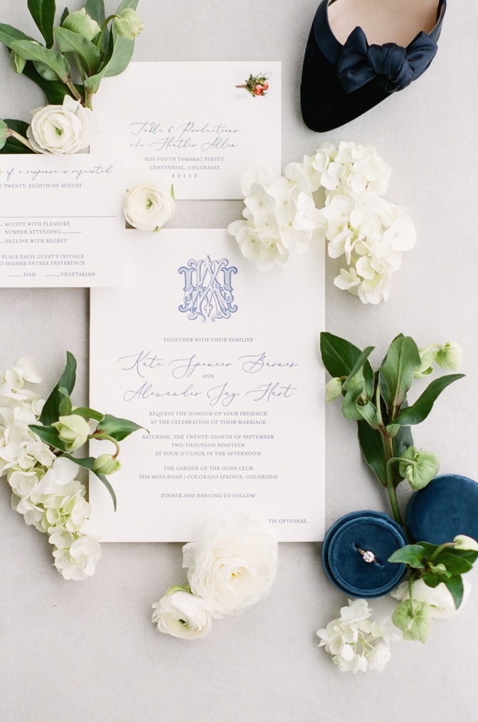 Closeup of Luxury classic letterpress wedding invitations