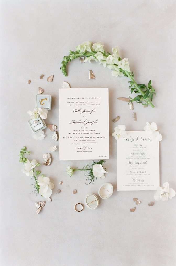 Closeup of Luxury classic letterpress wedding invitation