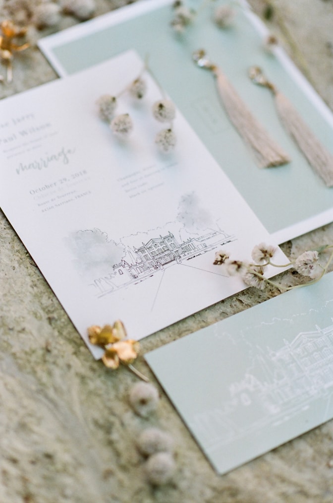 Closeup of Modern luxury wedding invitation