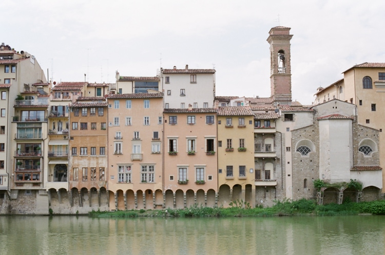 River Arno and its surrounding buildings close to Ponte Vecchio in Florence Italy