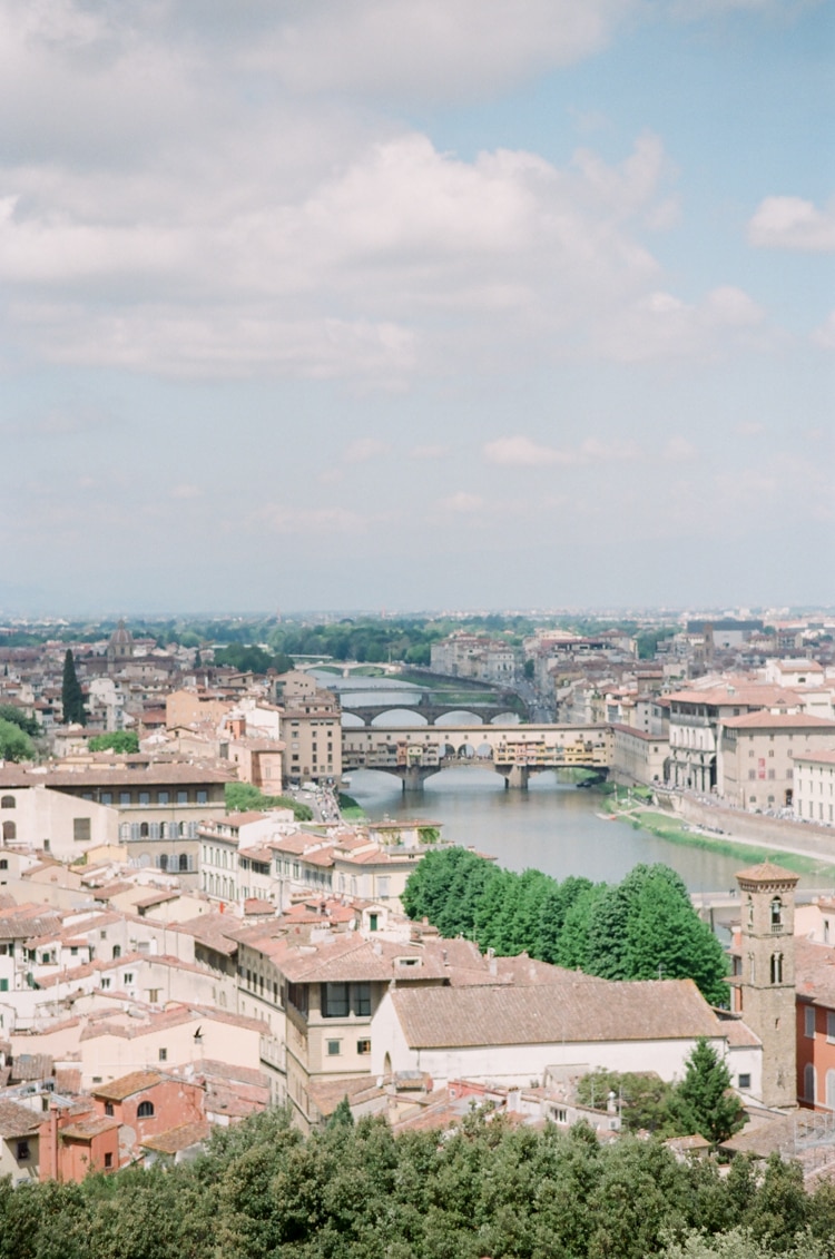 Aerial view of Florence depicting Ponte Vecchio in Italy