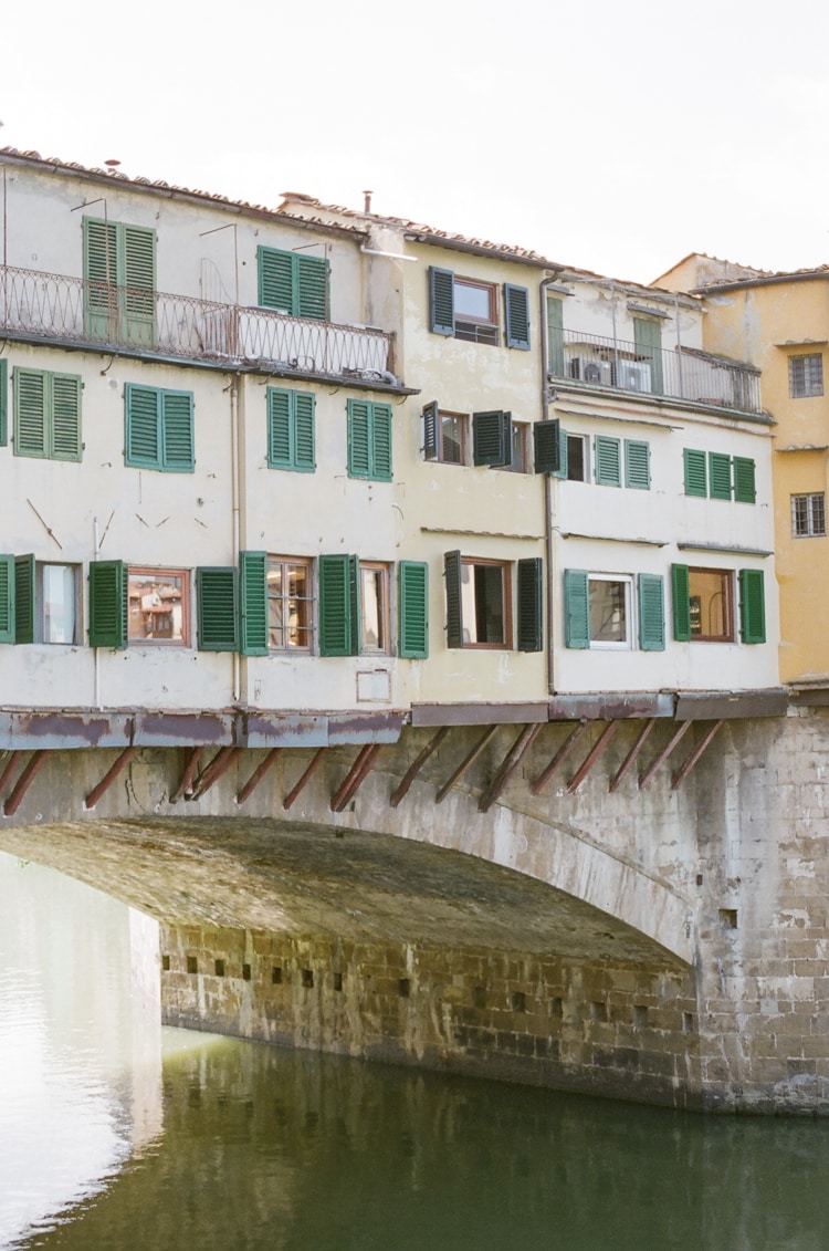 Closeup of the shops located on the Ponte Vecchio in Florence Italy