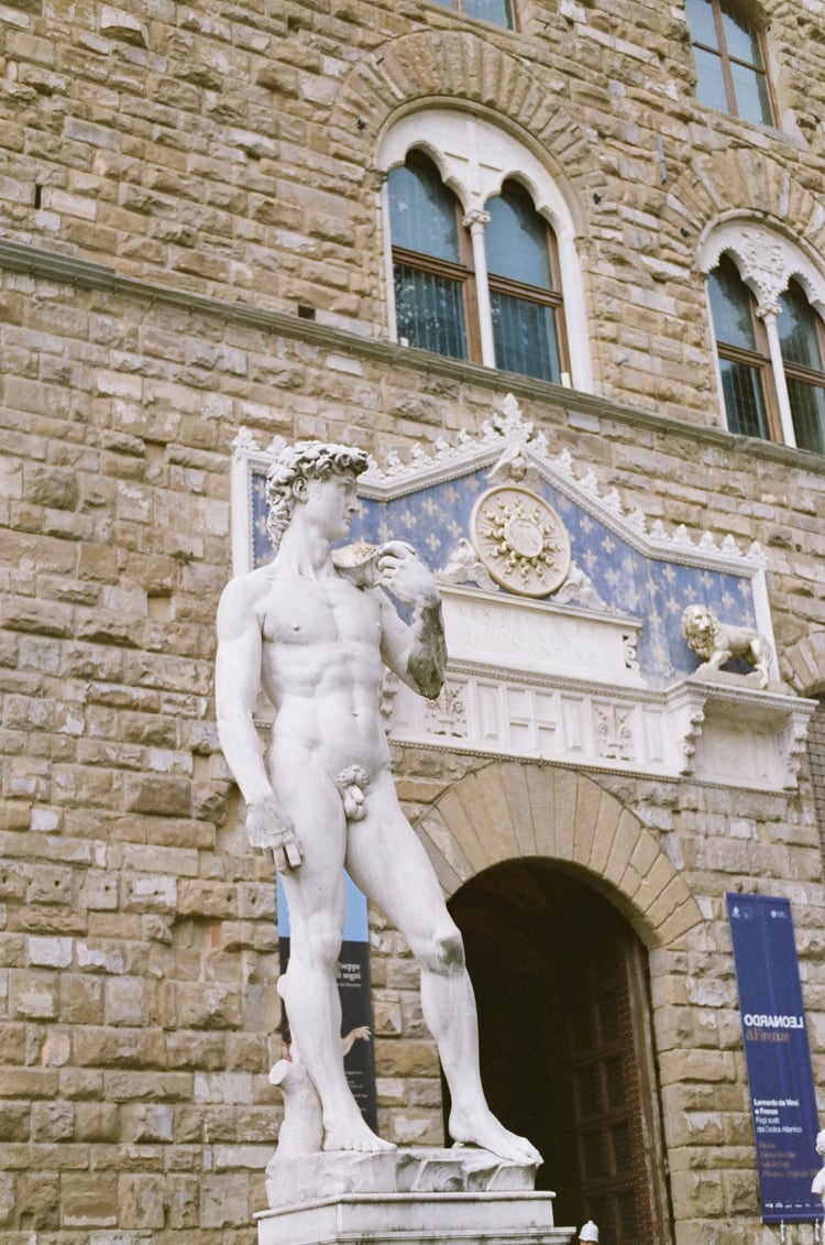 David statue in front of the Palazzo Vecchio in Florence Italy