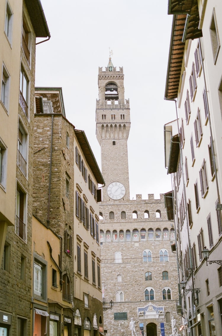 Signoria Square with view to the Palazzo Vecchio in Florence Italy