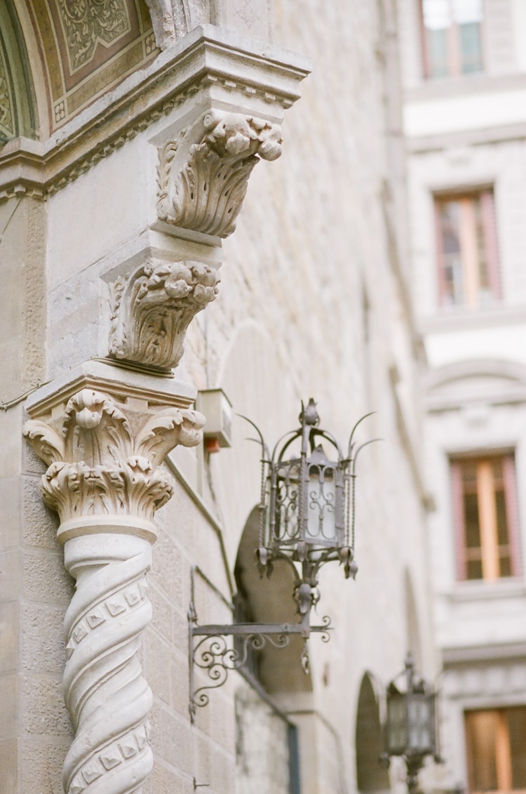 Detail of a column from a surrounding building of Palazzo Vecchio in Florence Italy