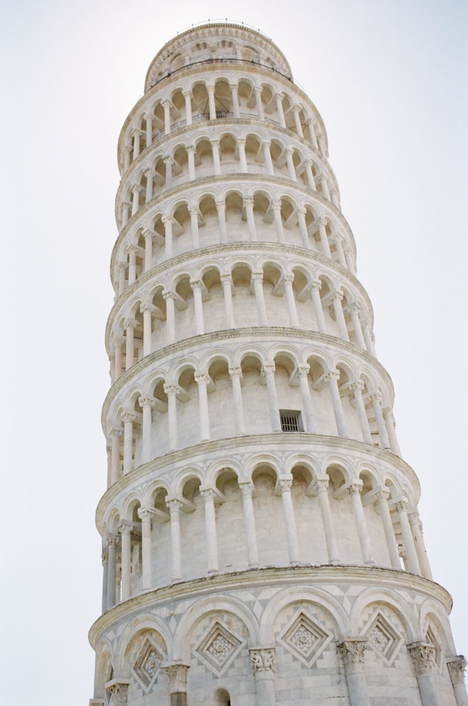 Closeup of the Leaning Tower in Pisa Italy