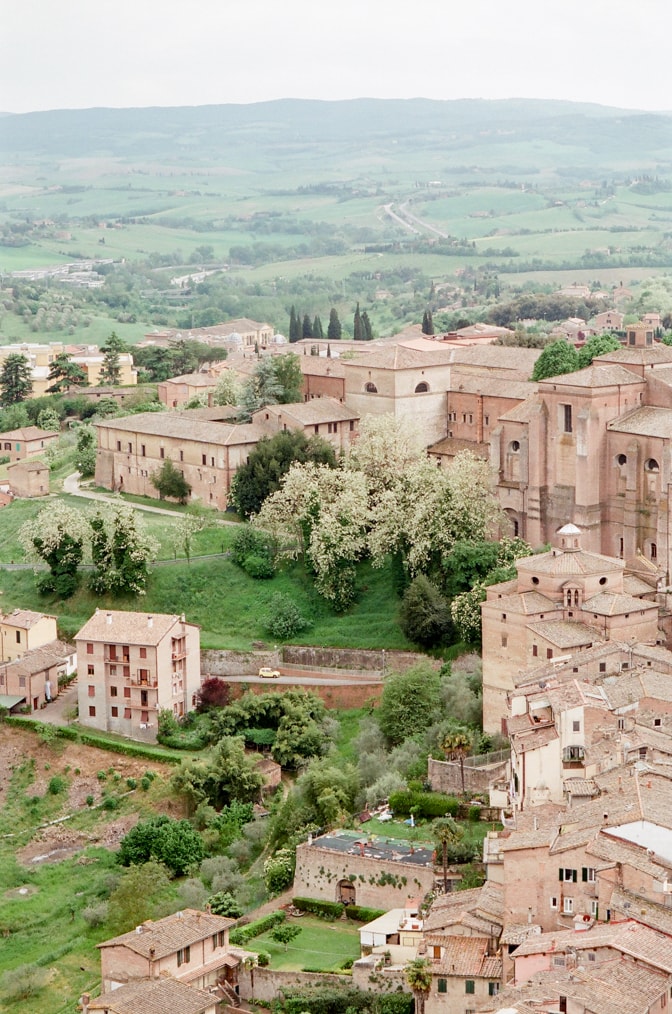 Aerial view of medieval cityscape of Siena Italy